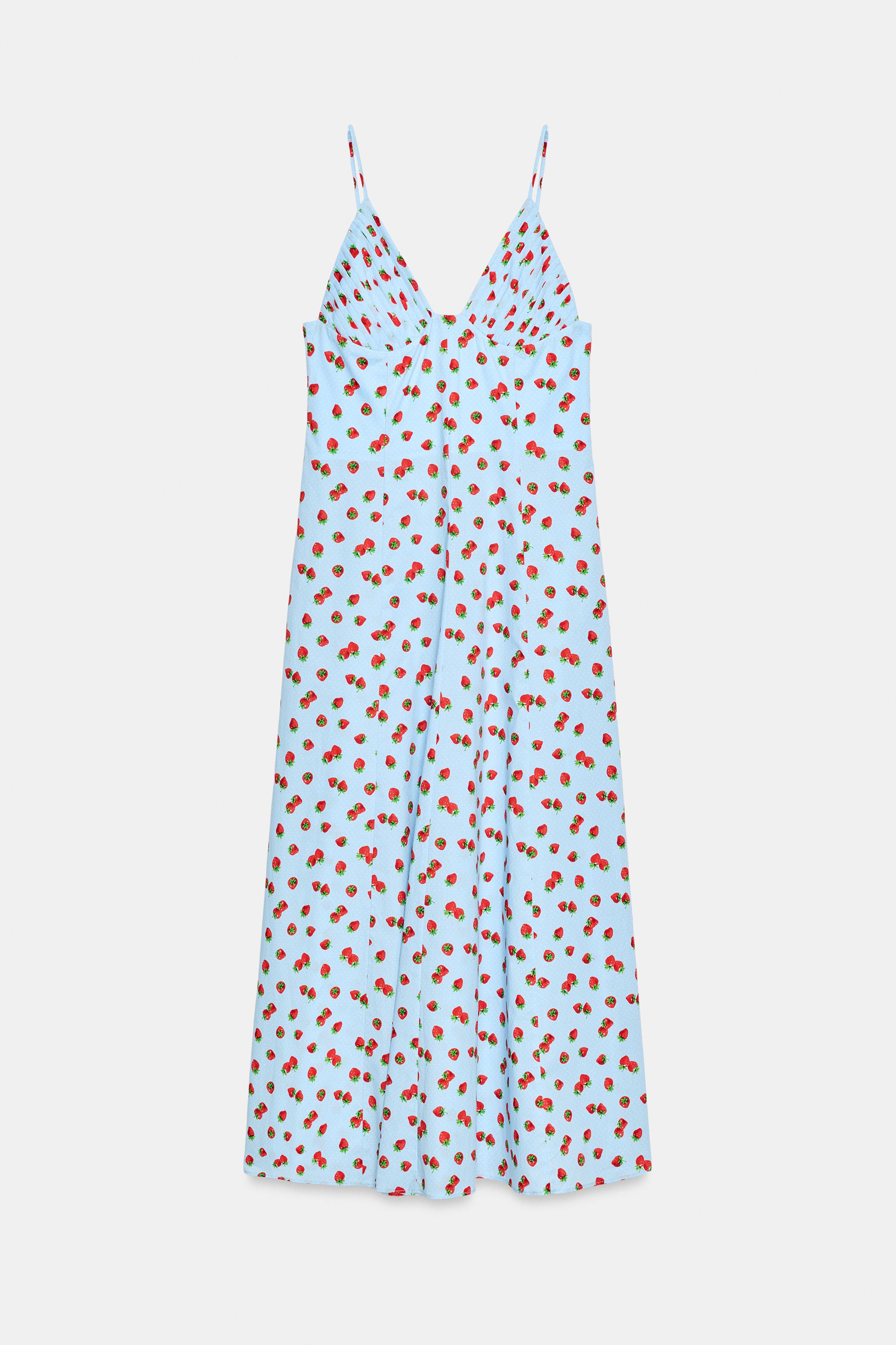 STRAWBERRY PRINT POPLIN MIDI DRESS